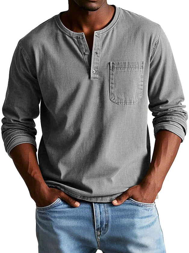 Florian | Homme Chemise Vintage Col Henley en Coton Durable-1