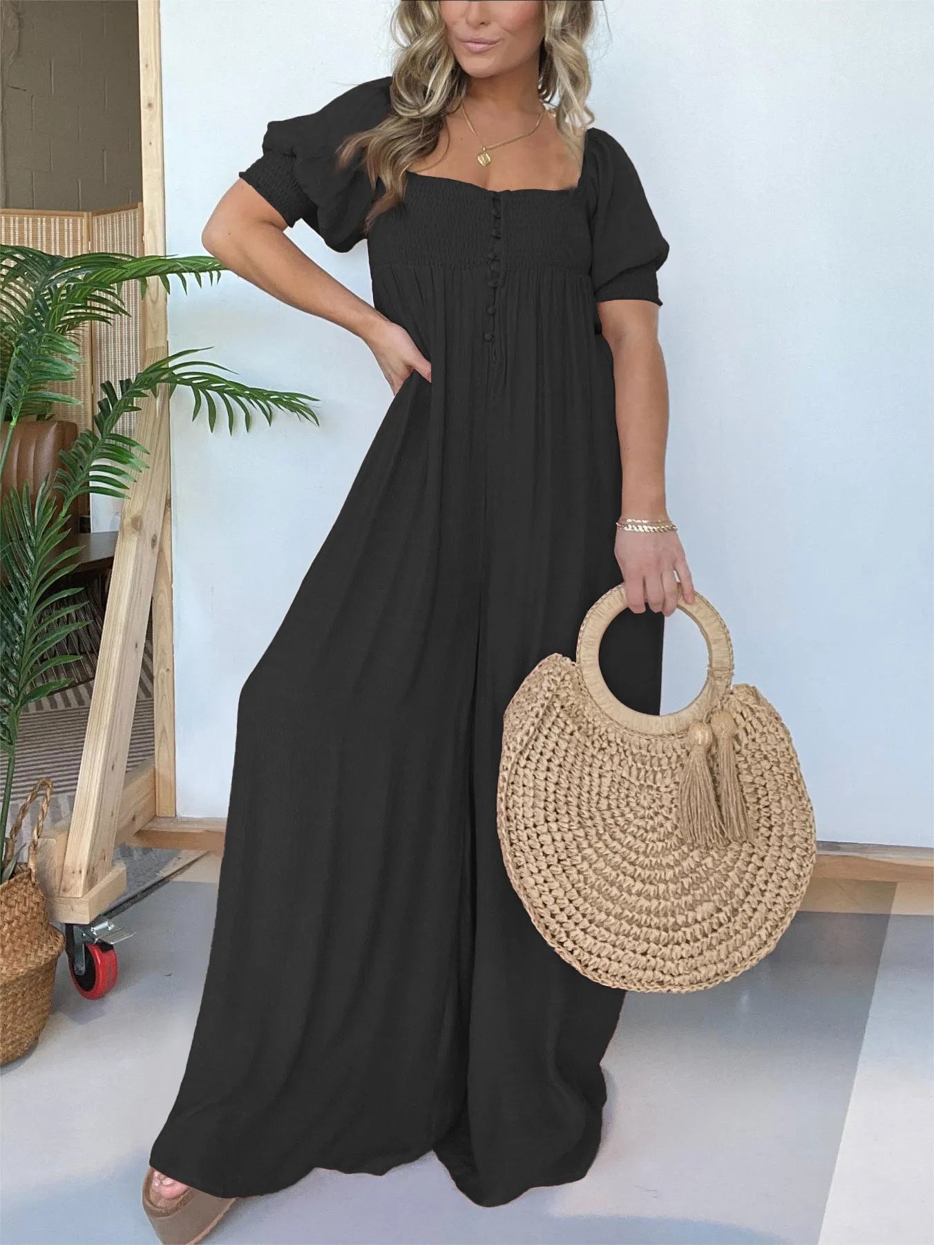 Margaux | Femme Robe Longue Smockée à Détails Boutonnés 6