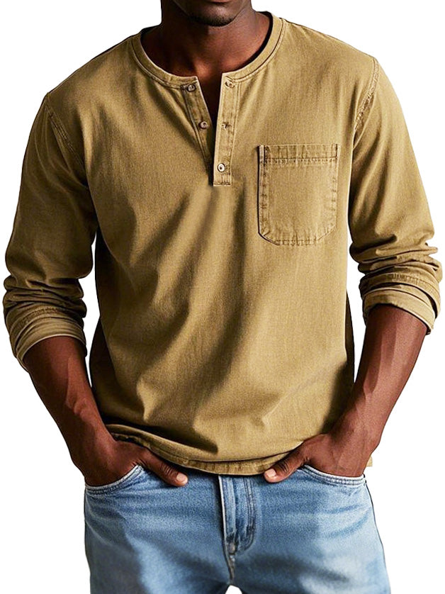 Florian | Homme Chemise Vintage Col Henley en Coton Durable-4