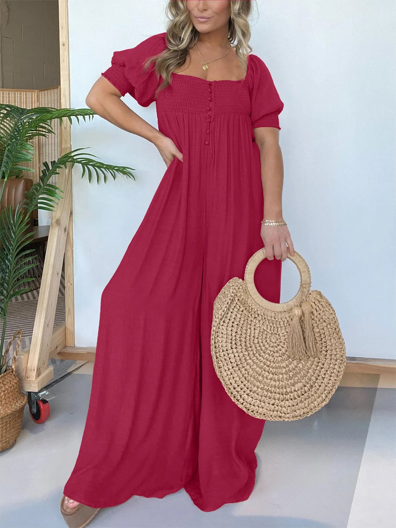 Margaux | Femme Robe Longue Smockée à Détails Boutonnés 3