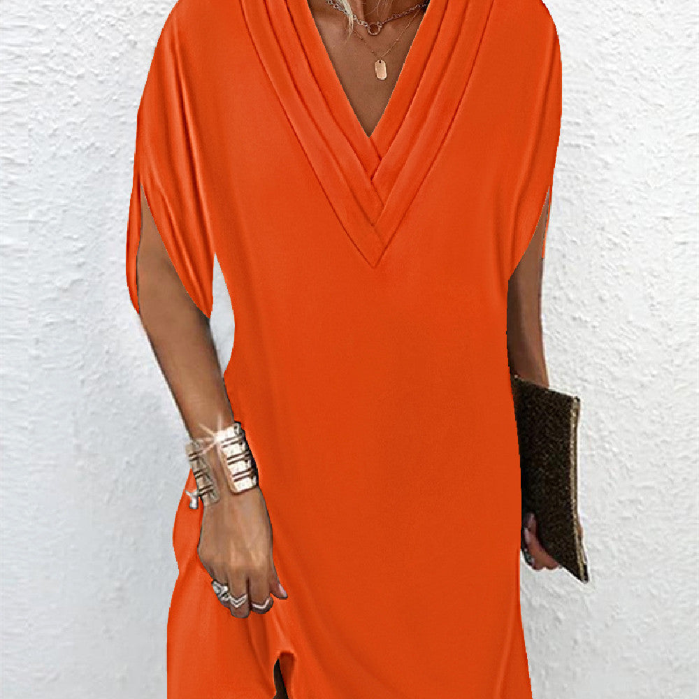 Élodie | Femme Robe Longue de Soirée Manches Fendues Unies-4