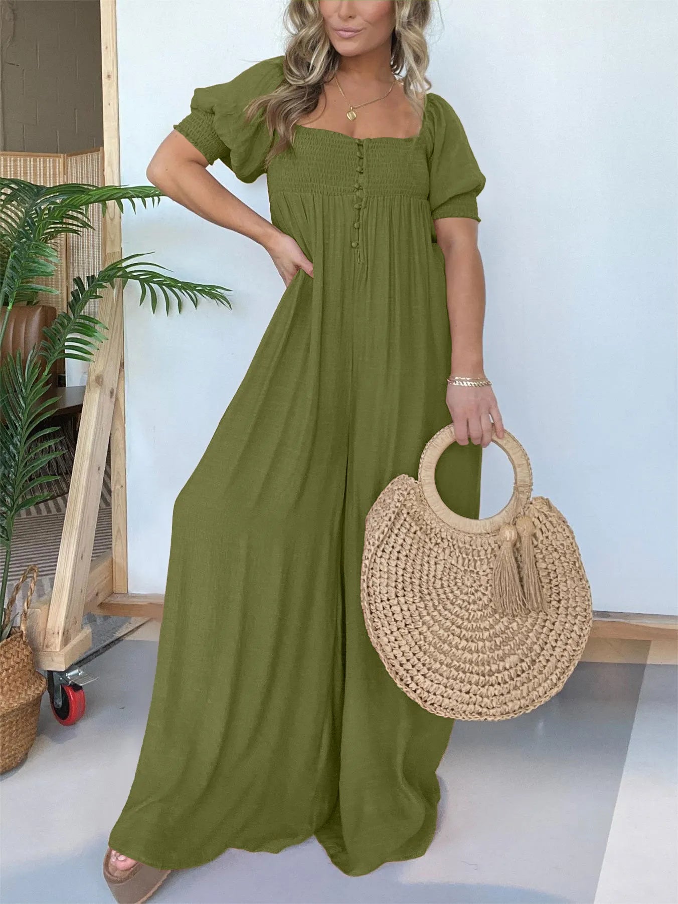 Margaux | Femme Robe Longue Smockée à Détails Boutonnés 2