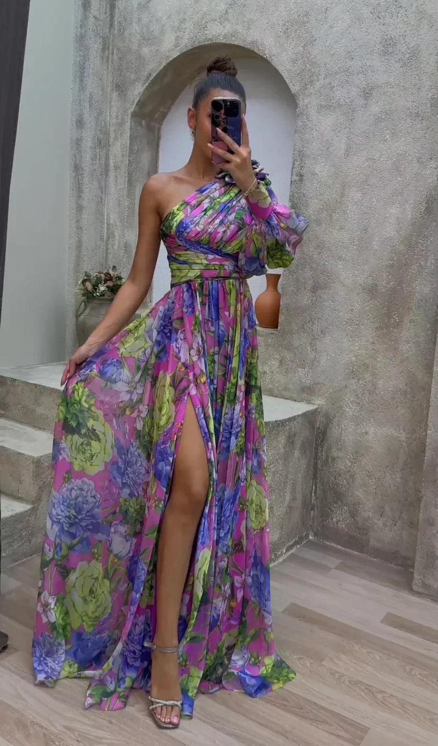 Camille | Femme Robe Longue De Soirée Épaule Dégagée Imprimé Floral 1