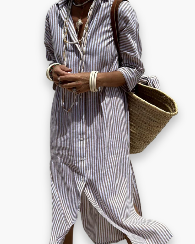 Amélie | Femme Robe Chemise Longue Imprimé Rayé Élégante 5