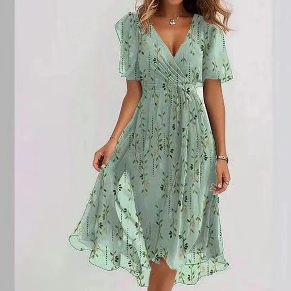 Gabrielle | Femme Robe Midi Imprimée Florale en Chiffon, Col V Élégant 6
