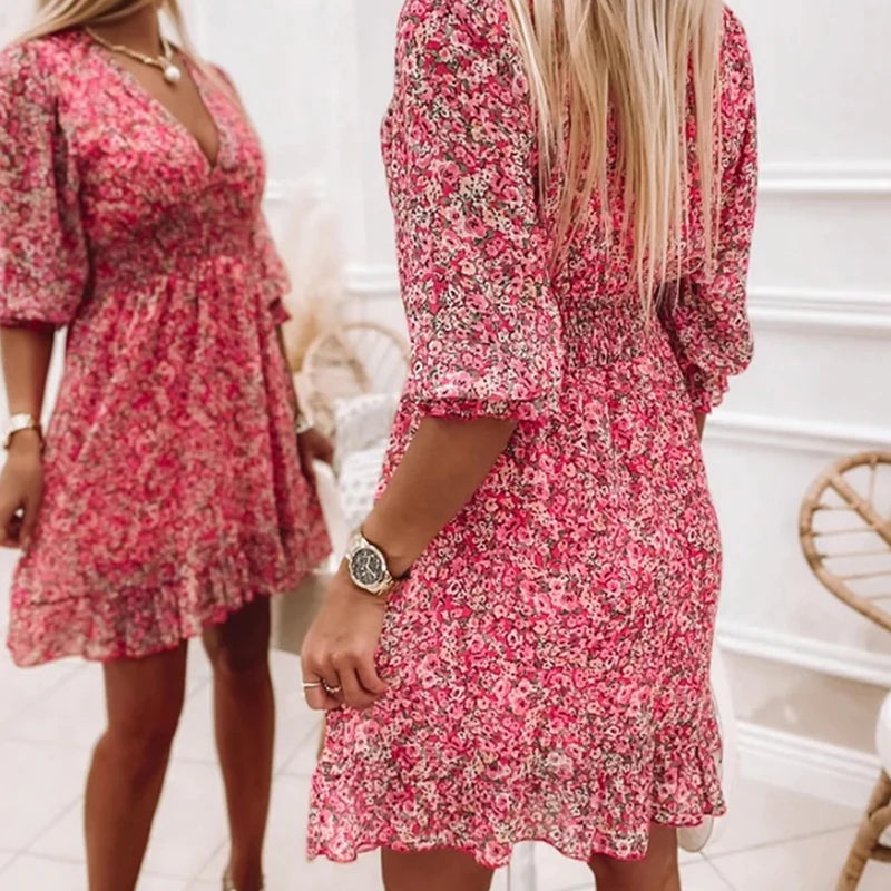 Amélie | Femme Robe Longue Bohème à Imprimé Floral Été 2