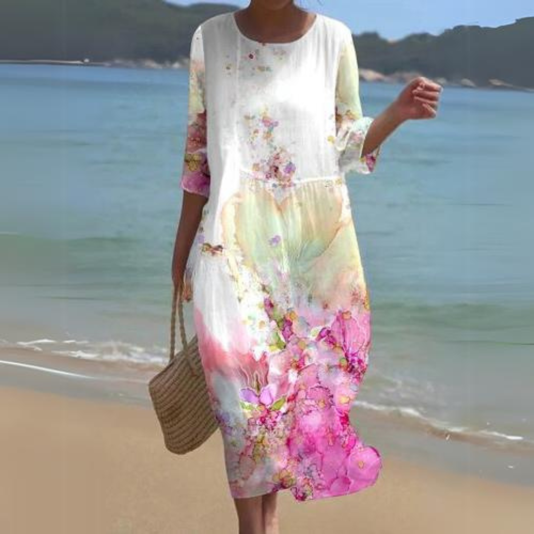 Variant image for Camille | Femme Robe Midi Chic avec Ceinture Cintrée en Tissu Luxueux-49