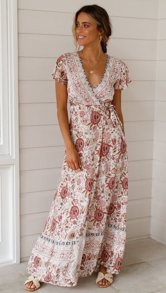 Camille | Femme Robe Longue Bohème Imprimé Floral Élégant 0