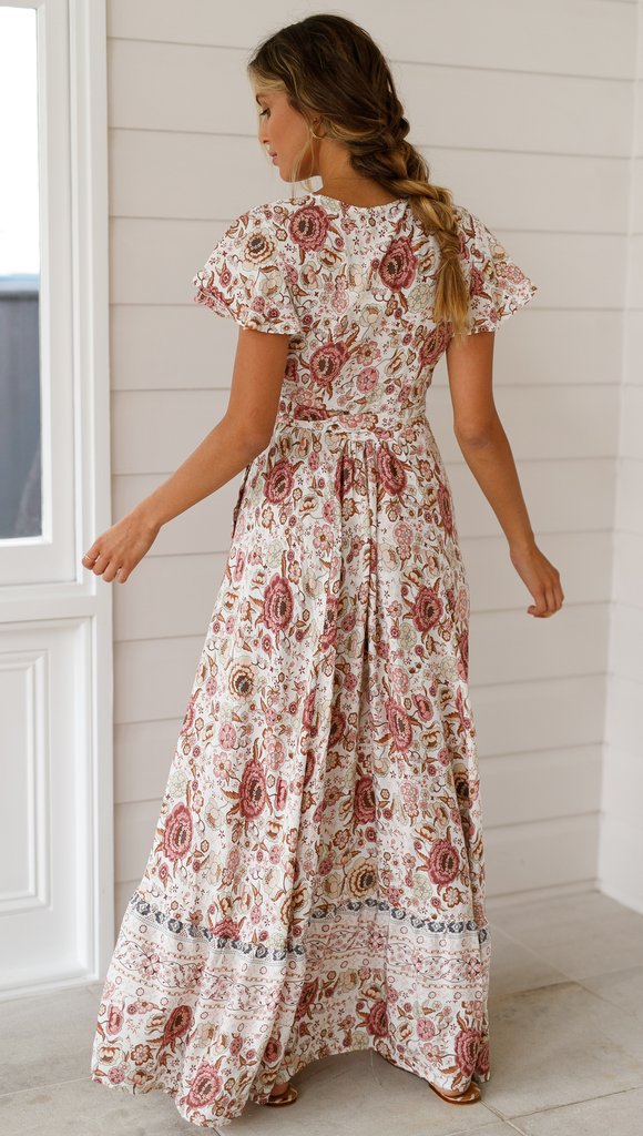 Camille | Femme Robe Longue Bohème Imprimé Floral Élégant 1