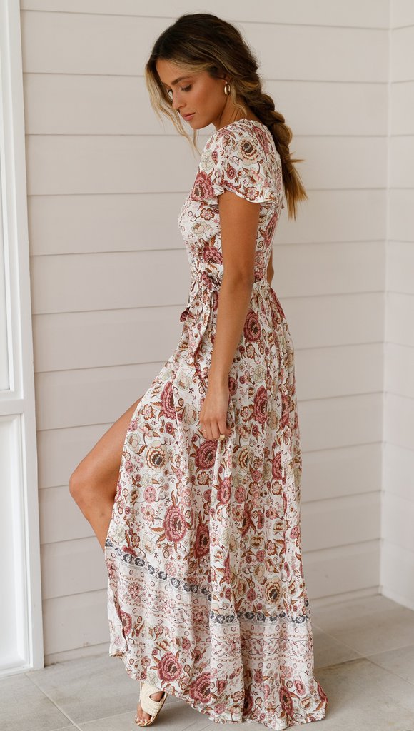 Camille | Femme Robe Longue Bohème Imprimé Floral Élégant 2