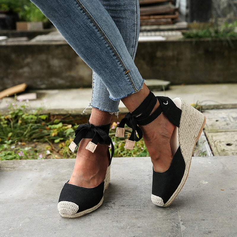 Élodie | Femme Sandales à Talons Compensés en Dentelle 7