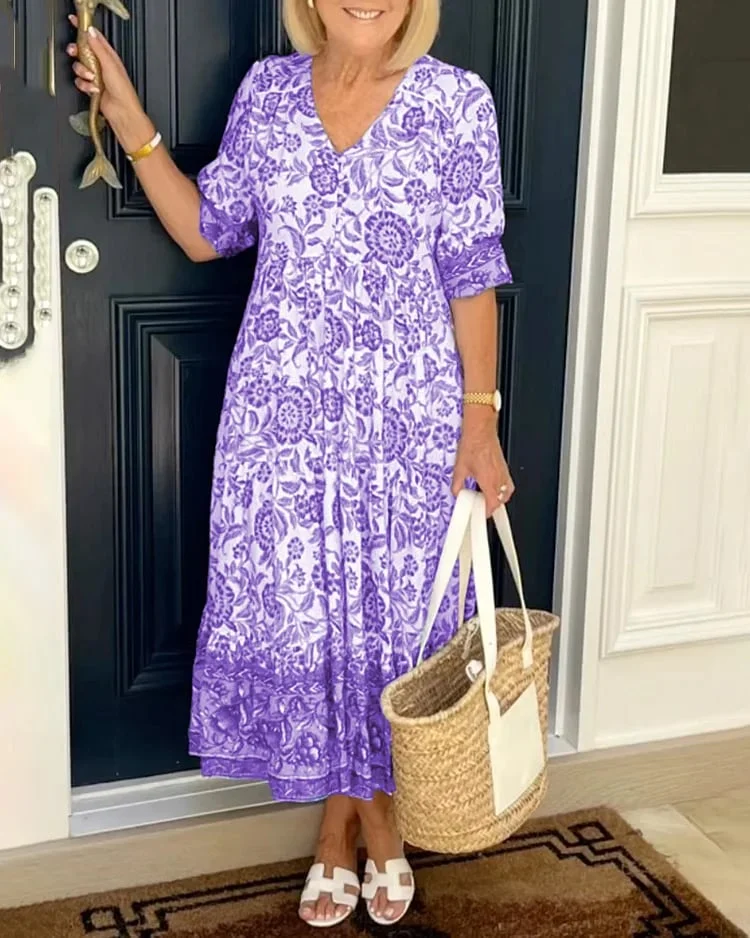 Gabrielle | Femme Robe Longue Fleurie Décolleté en V 1