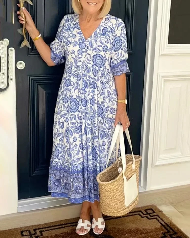 Gabrielle | Femme Robe Longue Fleurie Décolleté en V 3