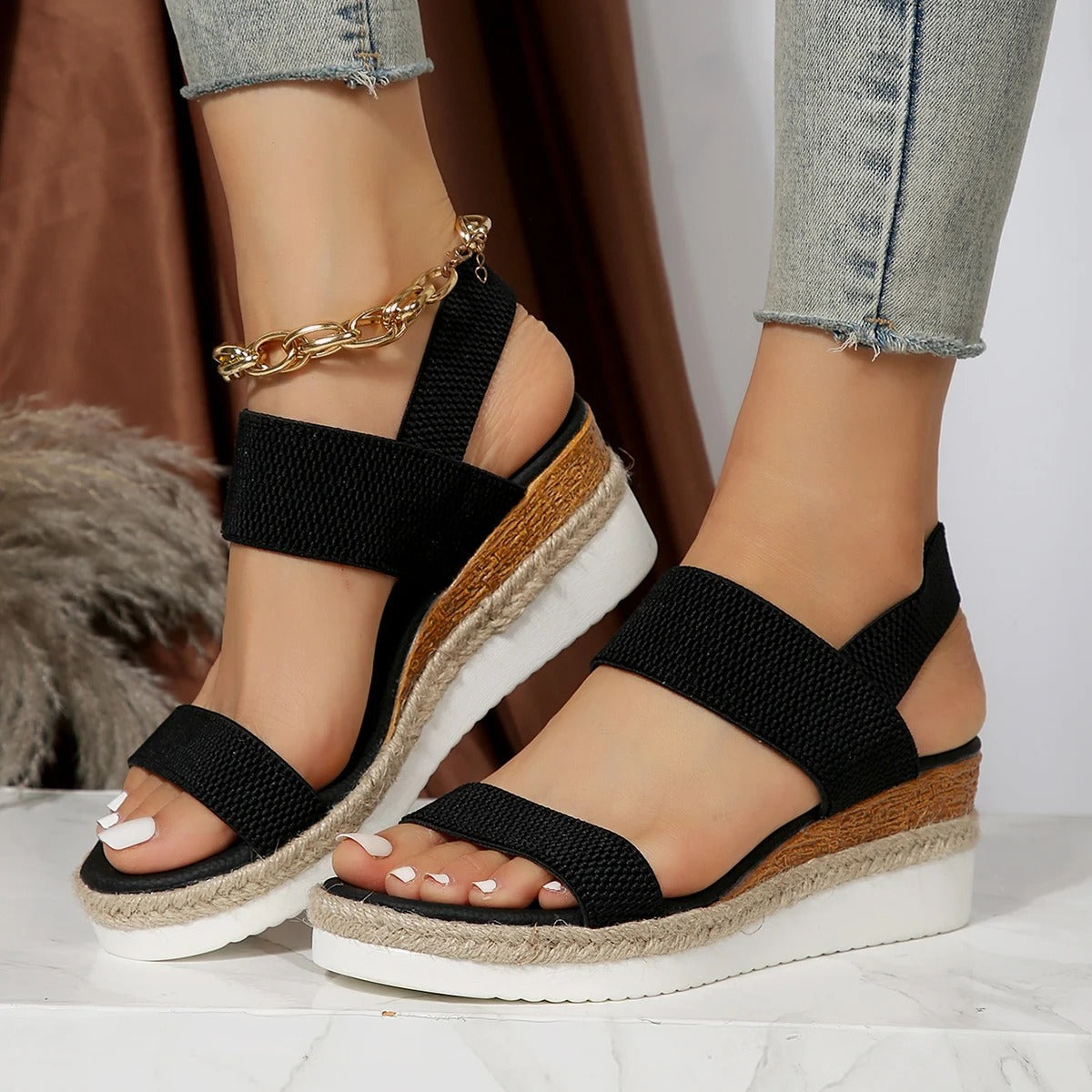 Margaux | Femme Sandales Compensées Chic en Cuir Durable 1