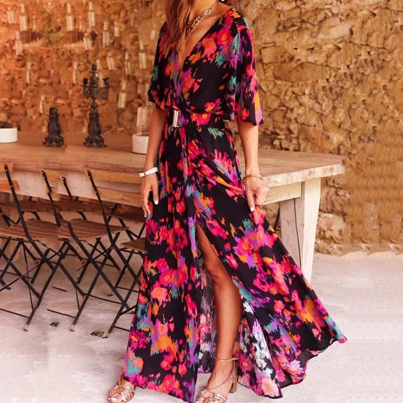 Victor | Femme Robe Longue Fleurie à Fente Haute 3