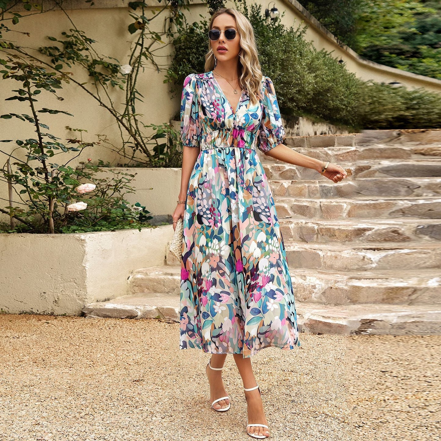 Margaux | Femme Robe Midi Imprimé Floral Ceinture À Nouer 6