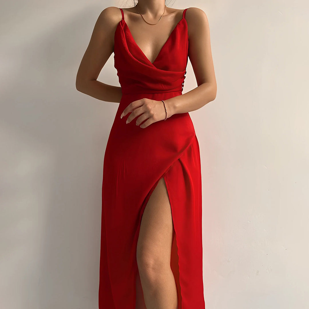 Léa | Femme Robe de Soirée Longue Chic Décolleté Croisé-2