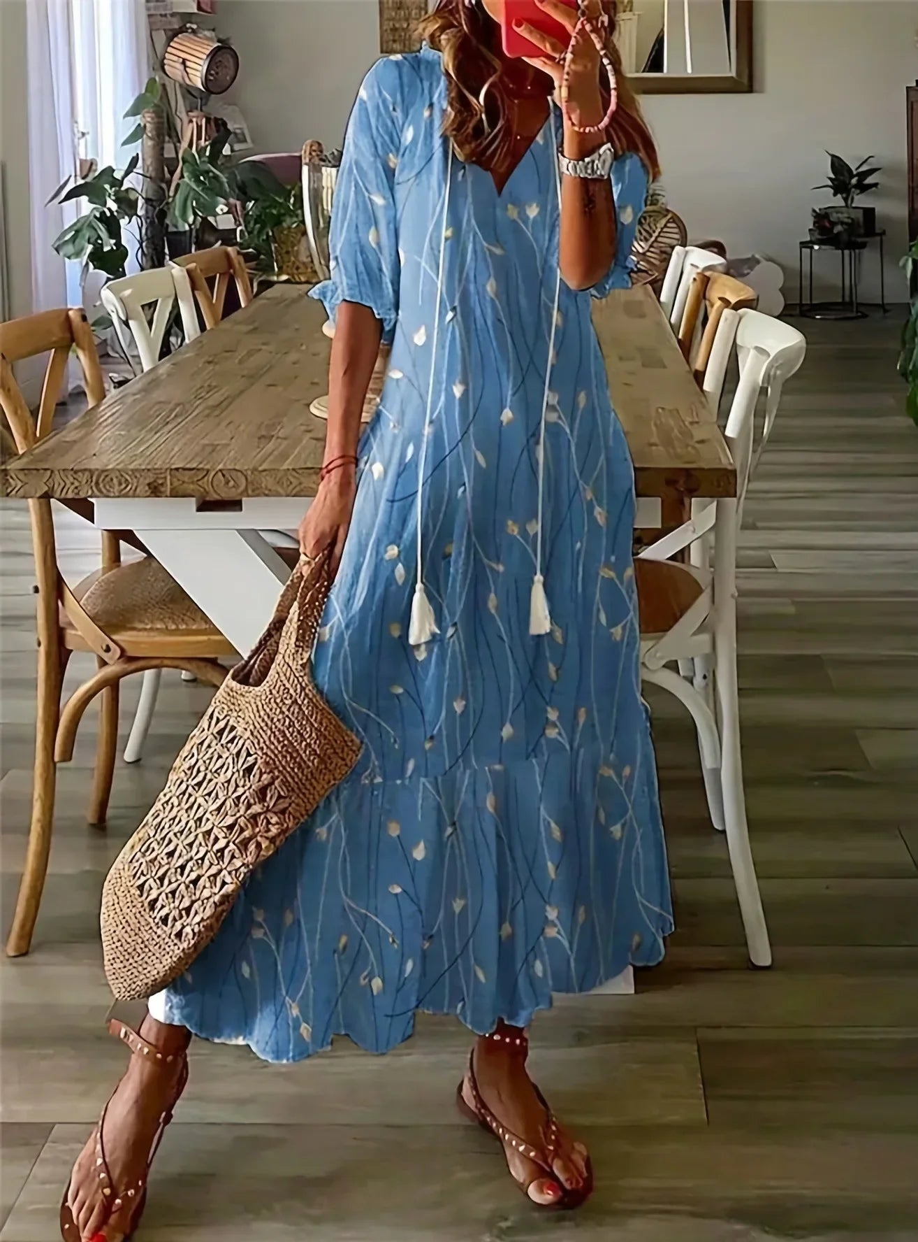 Variant image for Amélie | Femme Robe Longue Été Imprimé Floral Col V-31