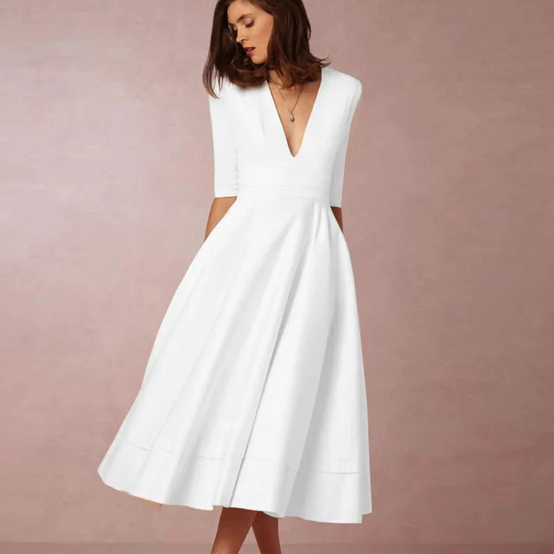 Gabrielle | Femme Robe Midi A-Line Décolleté en V Tissu Luxueux 2