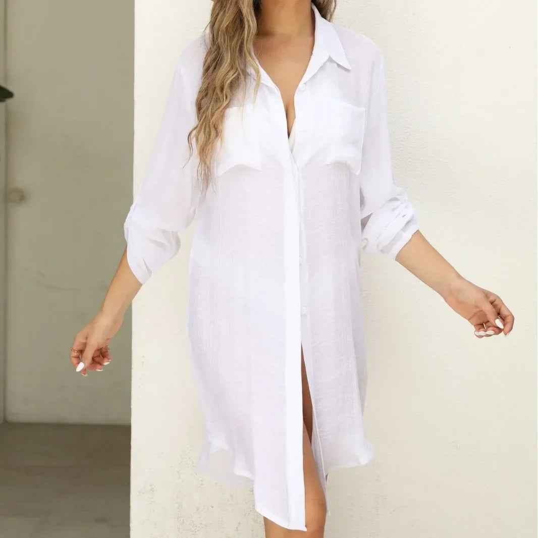 Margaux | Femme Robe Chemise Longue Col V Épuré 2