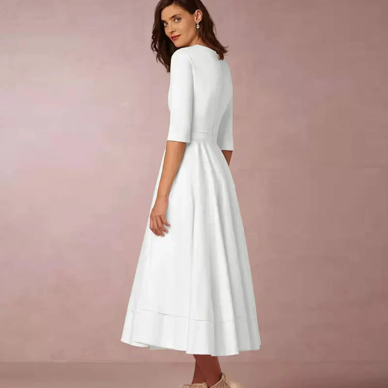 Gabrielle | Femme Robe Midi A-Line Décolleté en V Tissu Luxueux 3