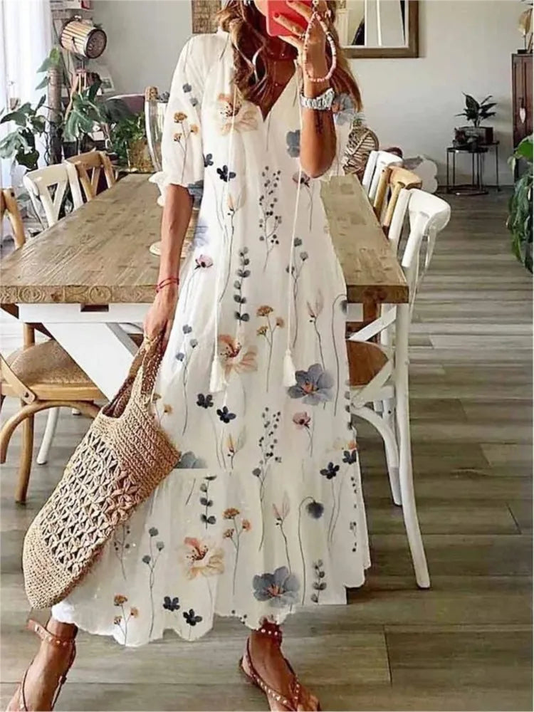 Amélie | Femme Robe Longue Été Imprimé Floral Col V 5