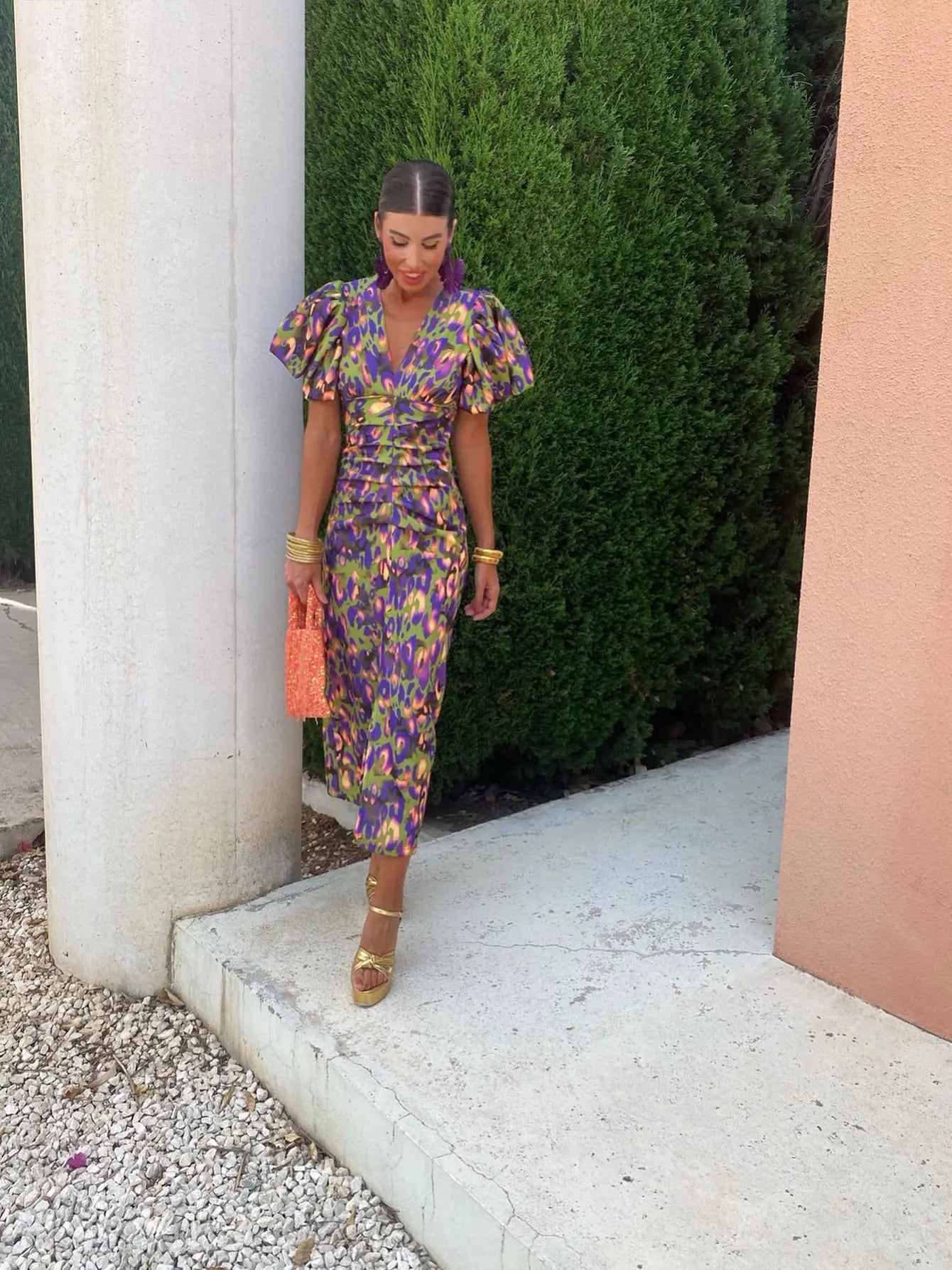 Gabrielle | Femme Robe Longue Été Imprimé Coloré avec Manches Plissées 5