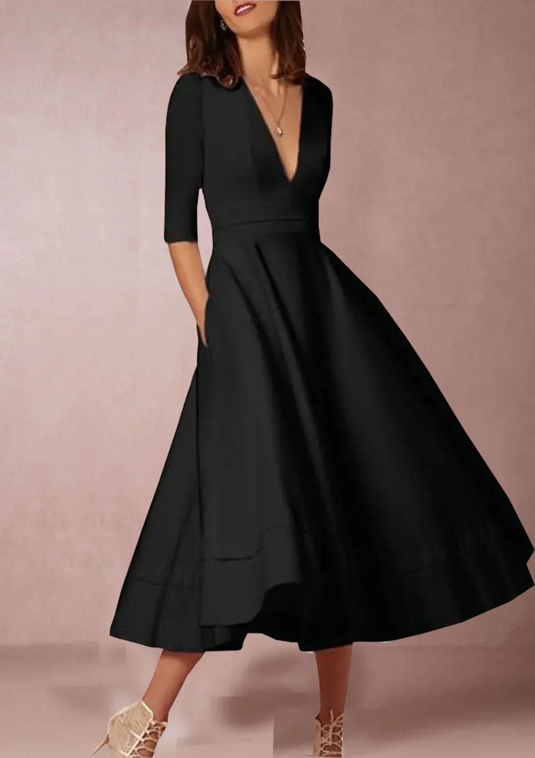 Variant image for Gabrielle | Femme Robe Midi A-Line Décolleté en V Tissu Luxueux-43