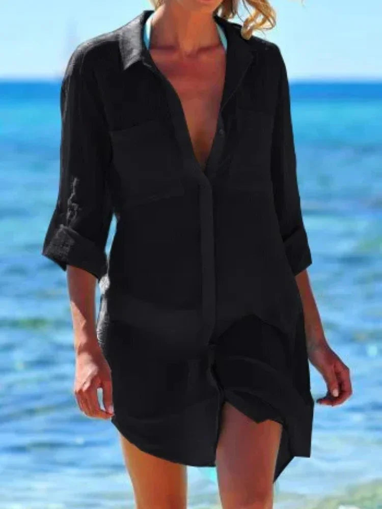 Margaux | Femme Robe Chemise Longue Col V Épuré 6