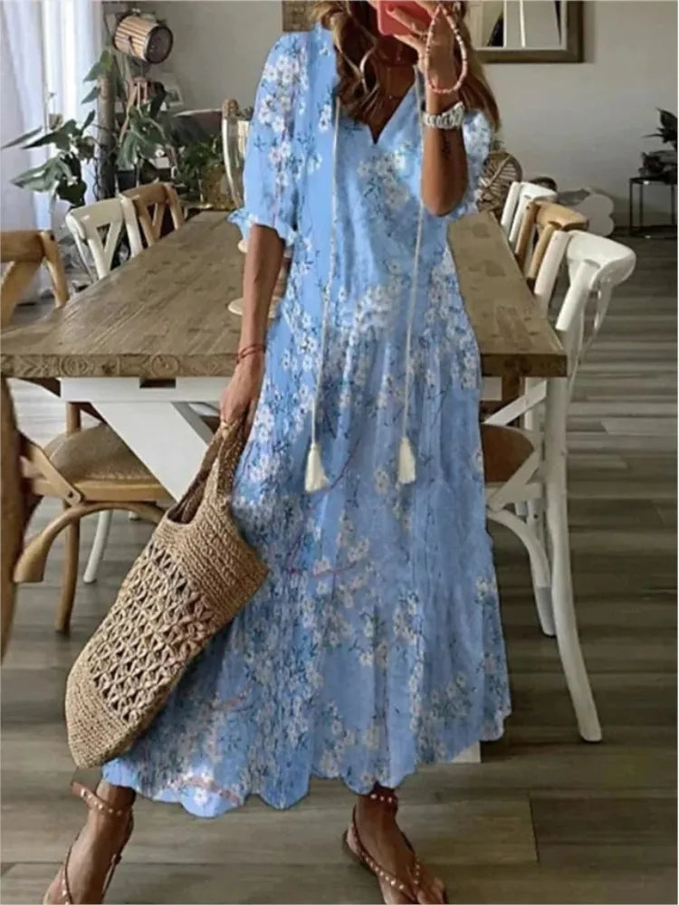 Variant image for Amélie | Femme Robe Longue Été Imprimé Floral Col V-49