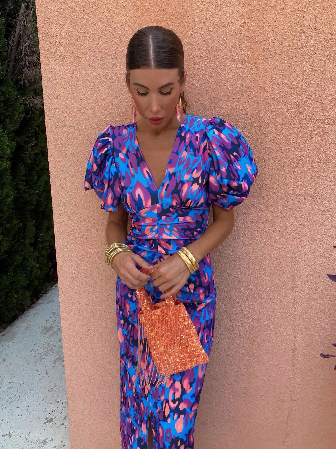 Gabrielle | Femme Robe Longue Été Imprimé Coloré avec Manches Plissées 3