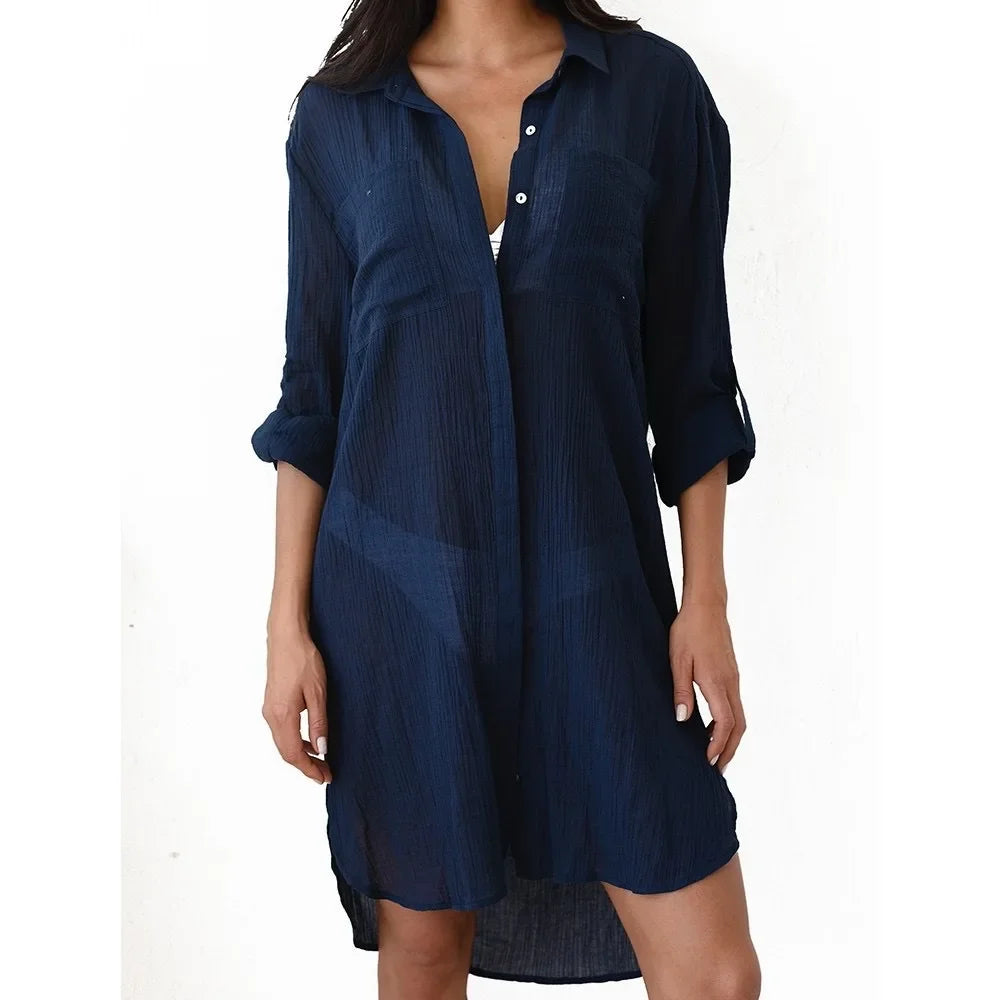 Variant image for Margaux | Femme Robe Chemise Longue Col V Épuré-4