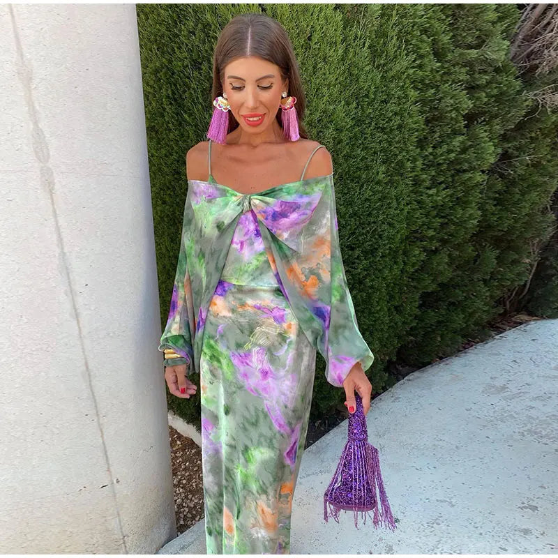 Gabrielle | Femme Robe Longue de Soirée Imprimé Batik avec Écharpe Amovible 3
