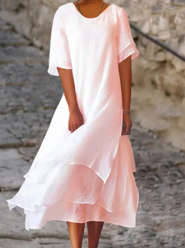 Camille | Femme Robe Courte en Coton et Lin avec Manches Fendues-2