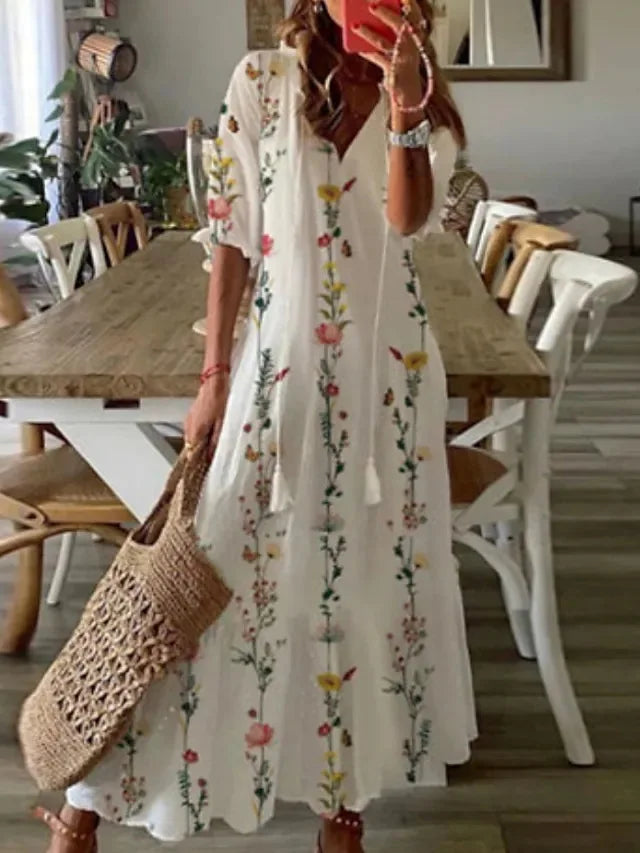 Amélie | Femme Robe Longue Été Imprimé Floral Col V 3