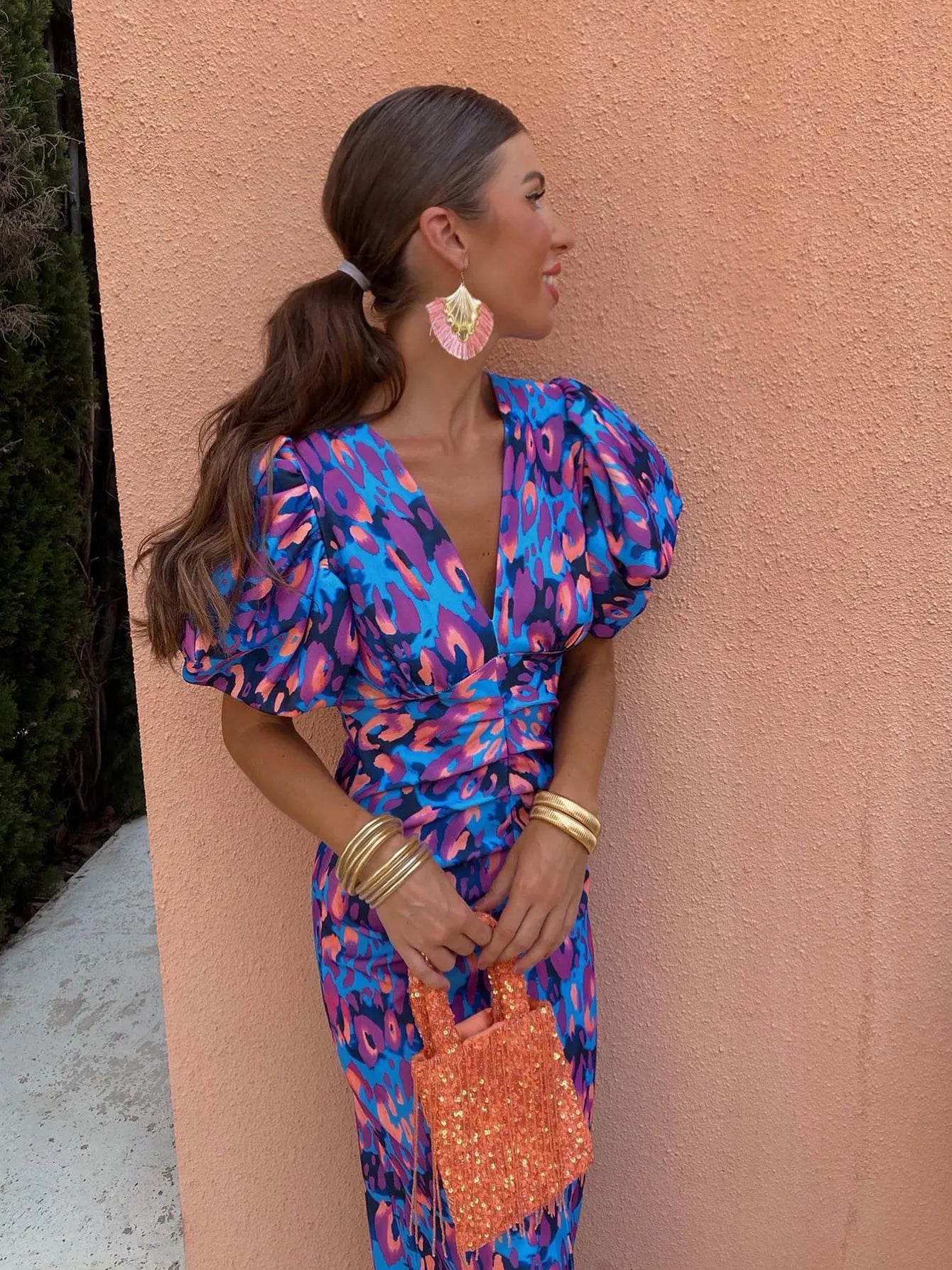 Gabrielle | Femme Robe Longue Été Imprimé Coloré avec Manches Plissées 2