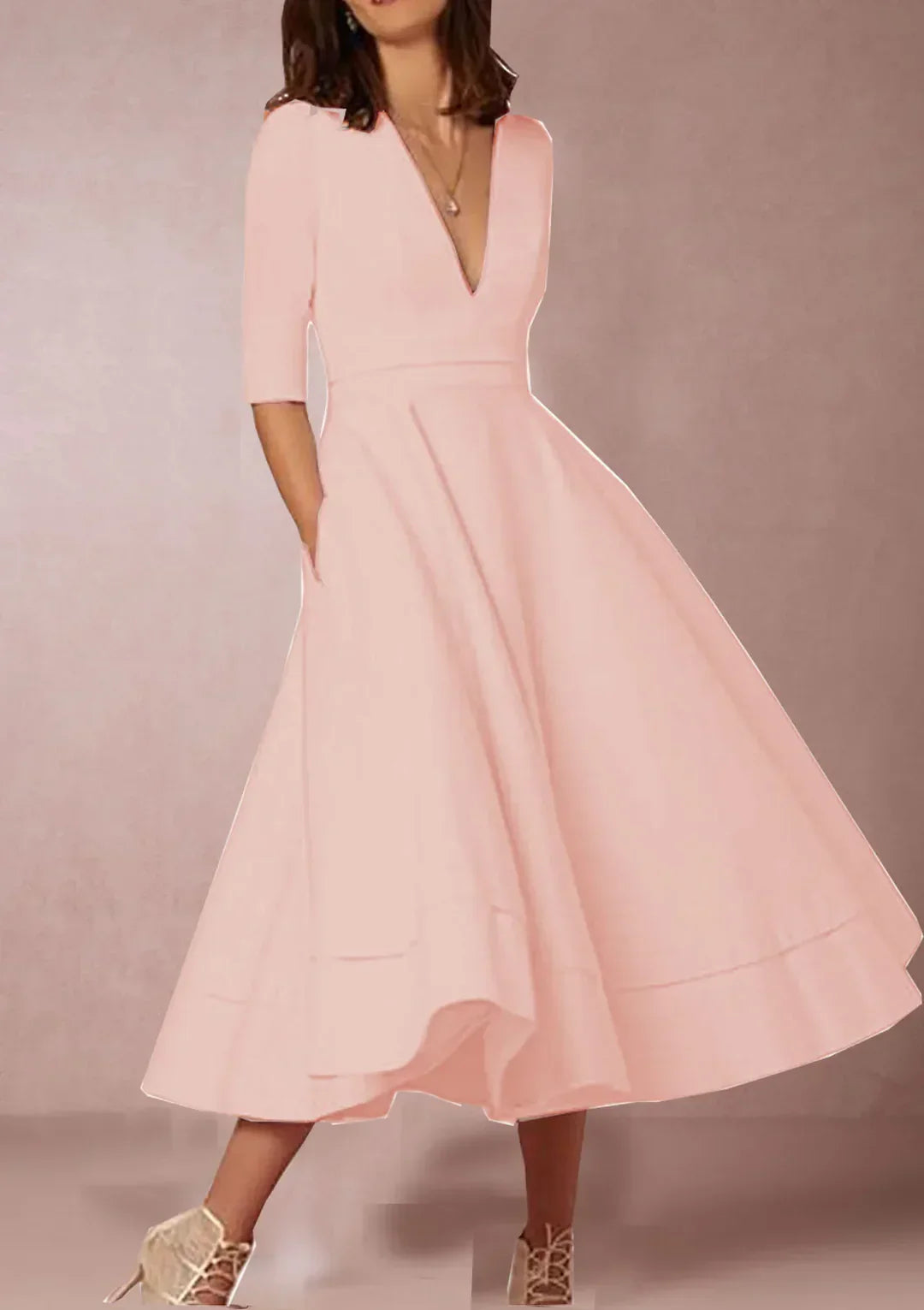 Gabrielle | Femme Robe Midi A-Line Décolleté en V Tissu Luxueux 5