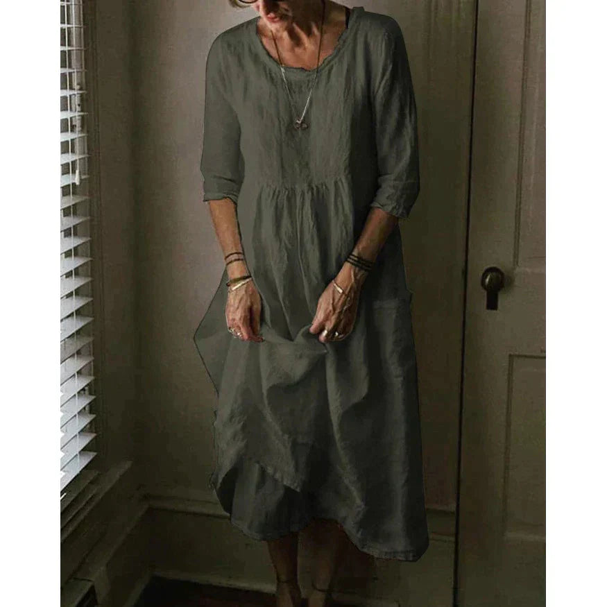 Margaux | Femme Robe Longue en Coton-Lin Col Rond Manches Courtes Imprimé Floral 6