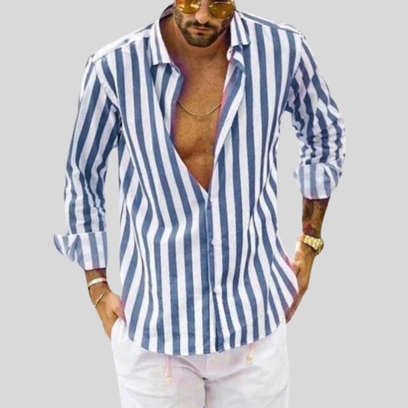 Variant image for Hugo | Homme Chemise Décontractée Rayée Col Pointu Tissu Léger-15