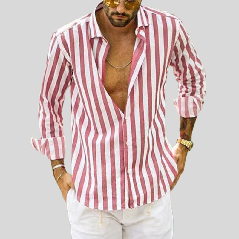 Variant image for Hugo | Homme Chemise Décontractée Rayée Col Pointu Tissu Léger-1