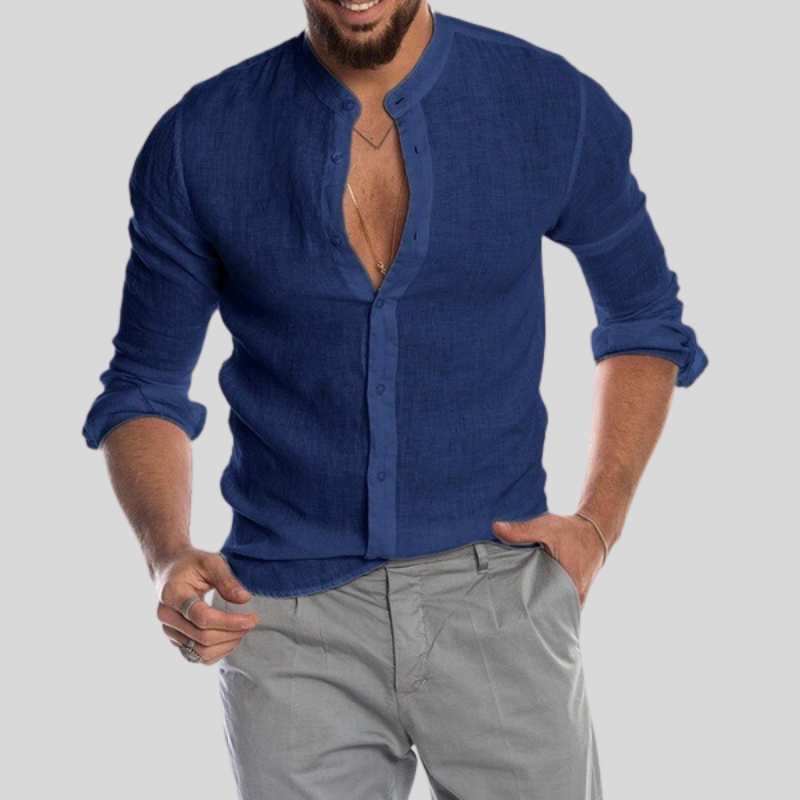 Variant image for Hugo | Homme Chemise En Lin Doux Col Henley Ajustable-8