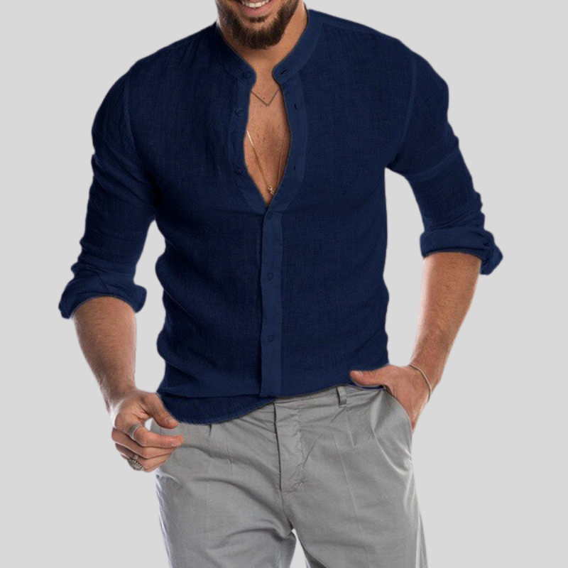 Hugo | Homme Chemise En Lin Doux Col Henley Ajustable-3