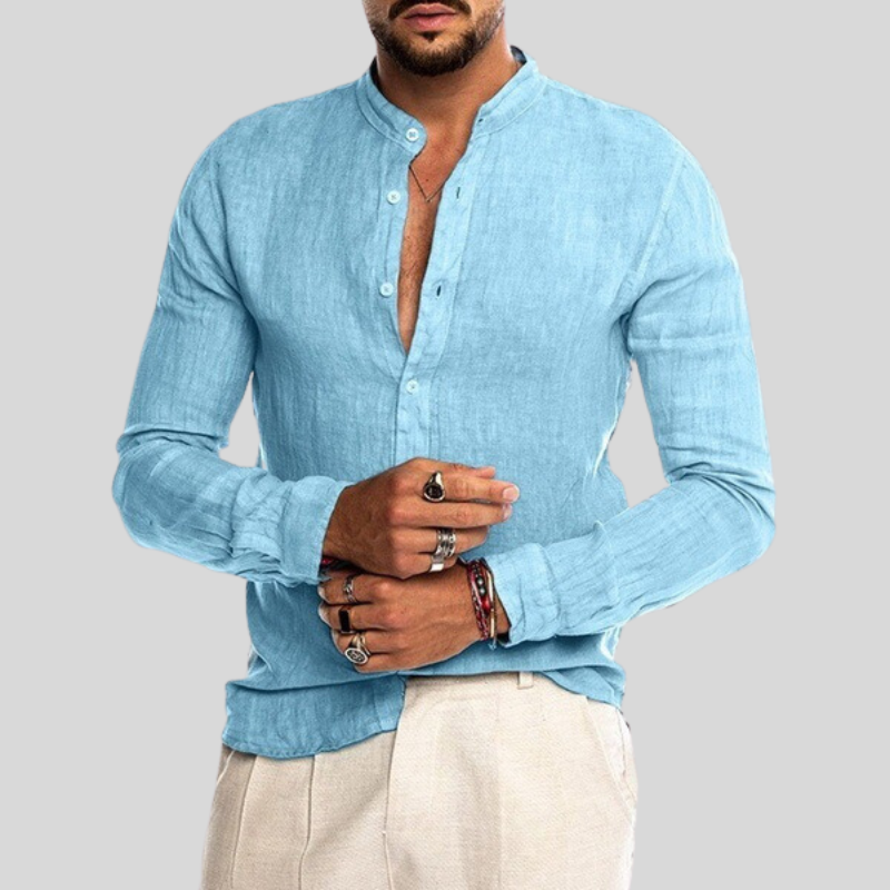 Hugo | Homme Chemise En Lin Doux Col Henley Ajustable-4