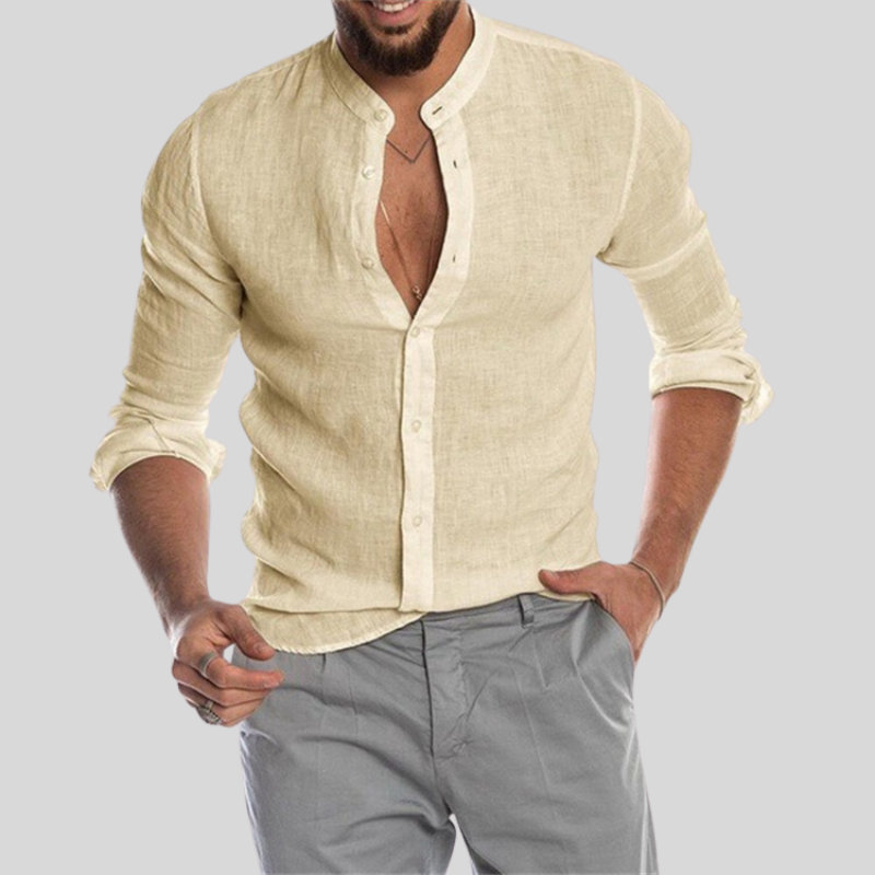 Hugo | Homme Chemise En Lin Doux Col Henley Ajustable-5