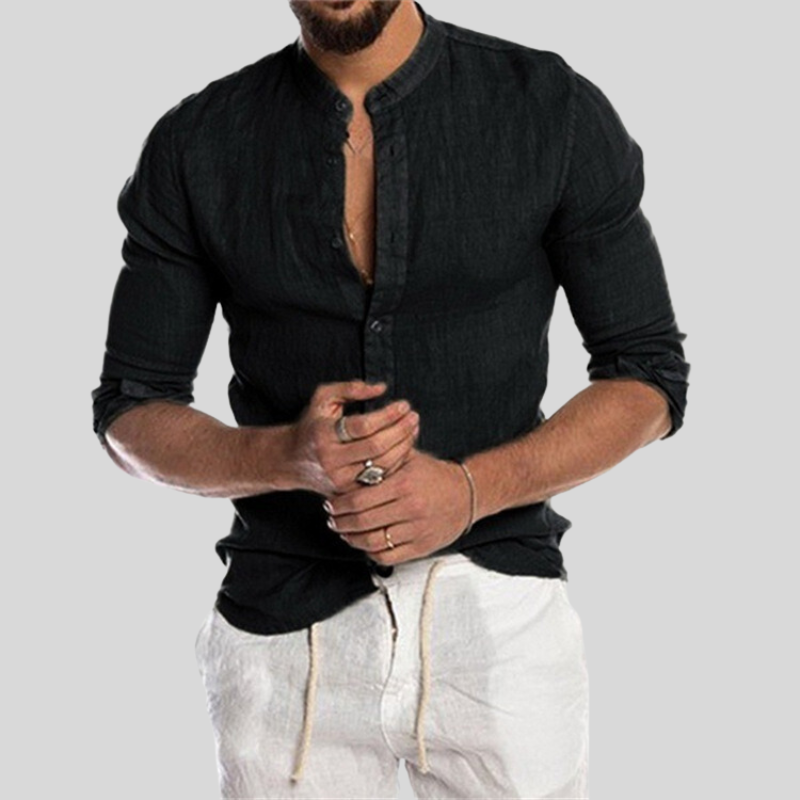 Variant image for Hugo | Homme Chemise En Lin Doux Col Henley Ajustable-50