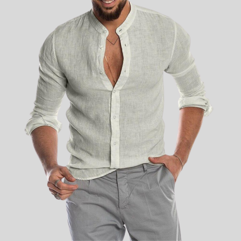 Hugo | Homme Chemise En Lin Doux Col Henley Ajustable-6