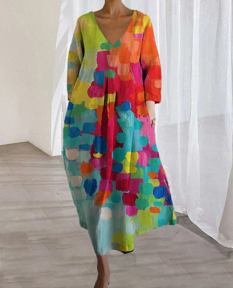 Manon | Femme Robe Longue Colorée Décolleté En V-3