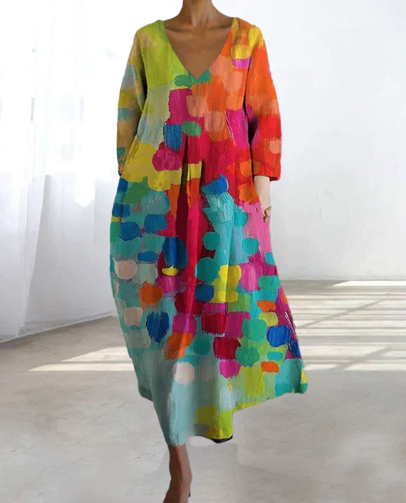 Manon | Femme Robe Longue Colorée Décolleté En V-4