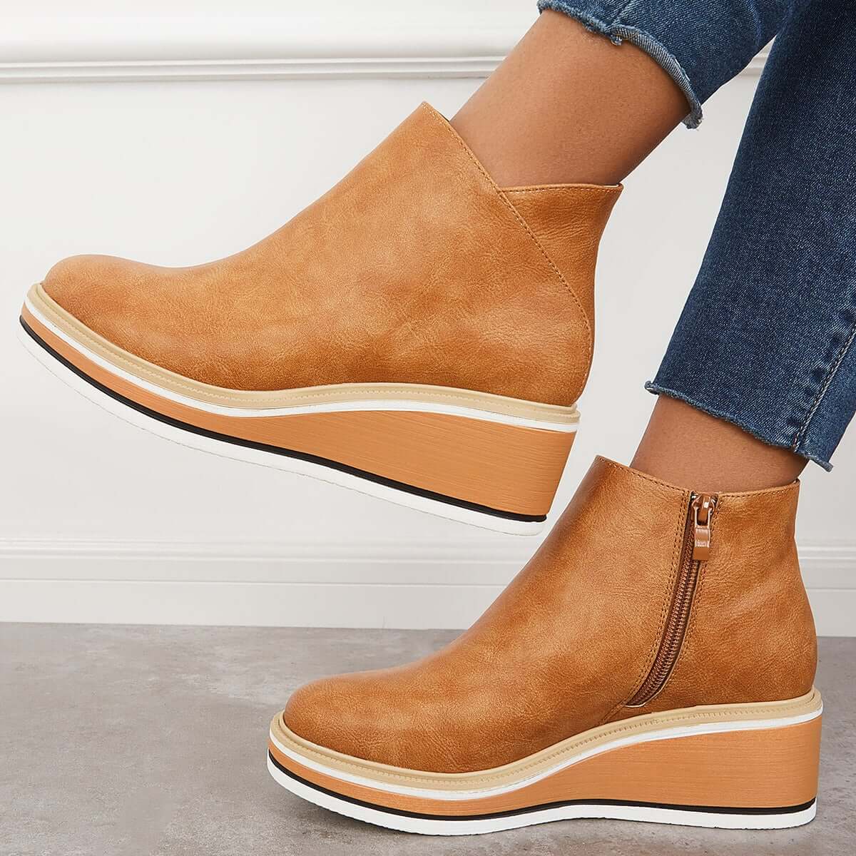 Fleur | Femme Baskets Talon Compensé avec Fermeture Éclair Latérale 1