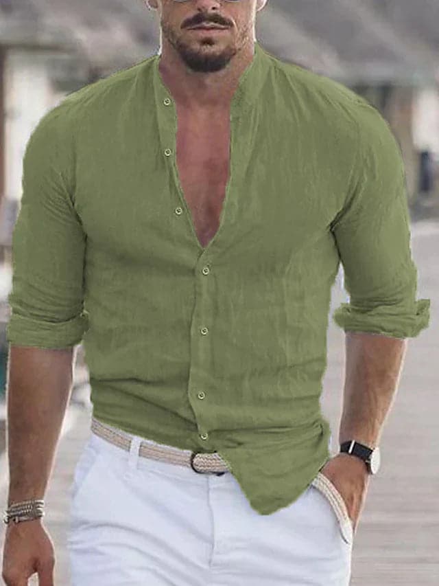 Variant image for Hugo | Homme Chemise Lin Coupe Ajustée Col Mandarin-7